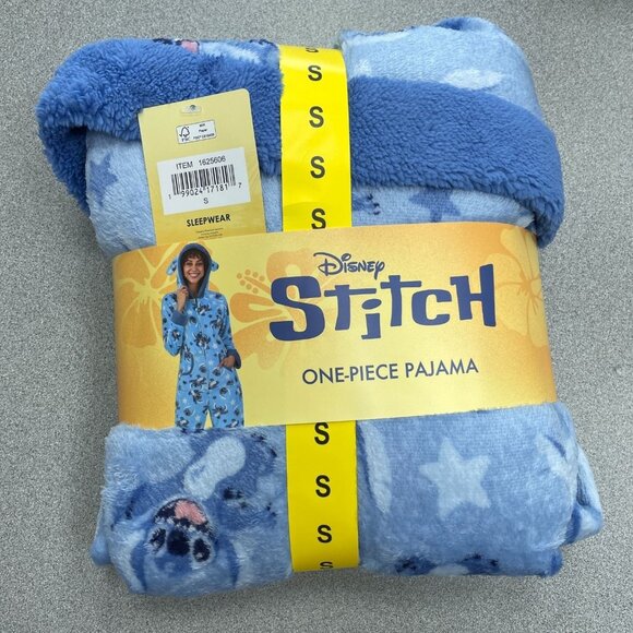 Disney Women's Stitch One-Piece Pajama Hooded Fleece Small Blue N0461 - Picture 5 of 9